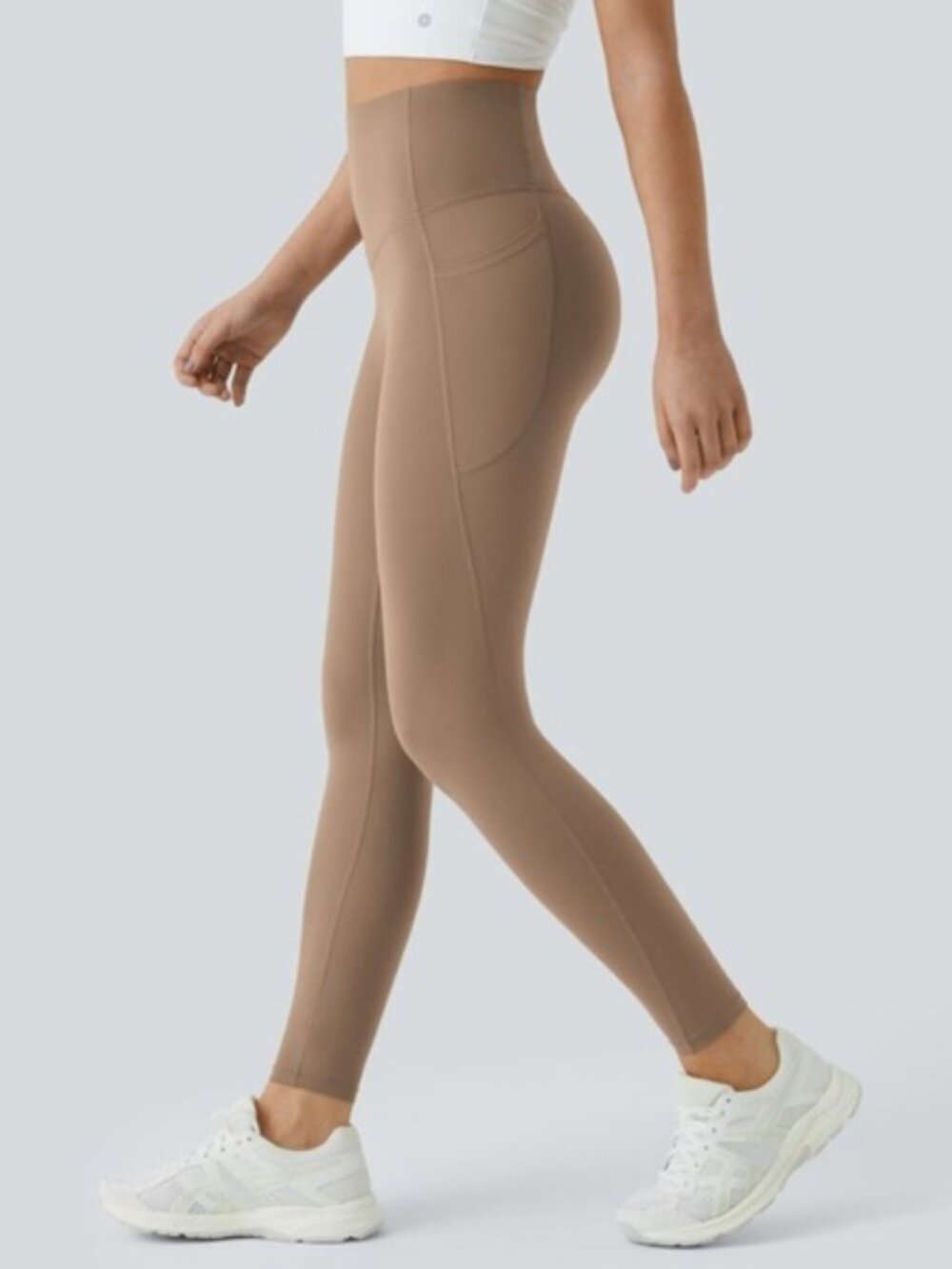 WOOBILLY Leggings Womens Large Brown Butt Lifting Tummy Control Pockets Gym